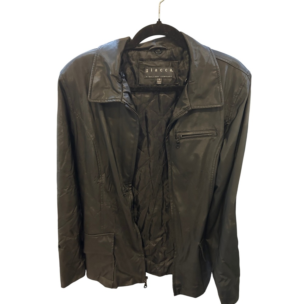 Giacca A Gallery Company Jacket Women Small Black Good Quilted Lined Zip